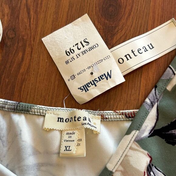 NWT Monteau Marshalls green floral spaghetti strap top blouse with peplum size X - Picture 3 of 4